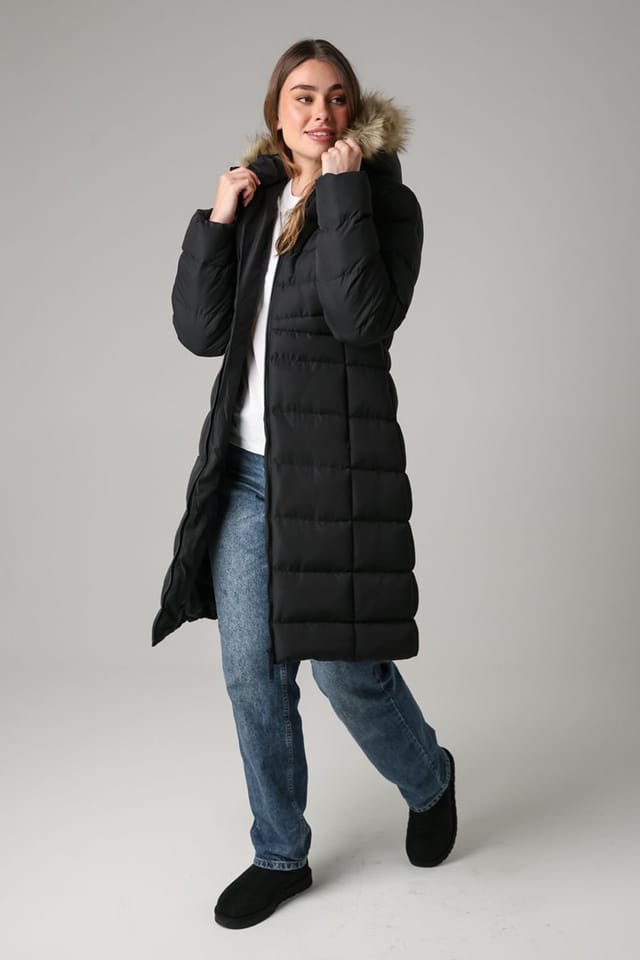 French Connection French Connection Women's Midi Padded Parka Jacket with Faux Fur Hood in Black - 3