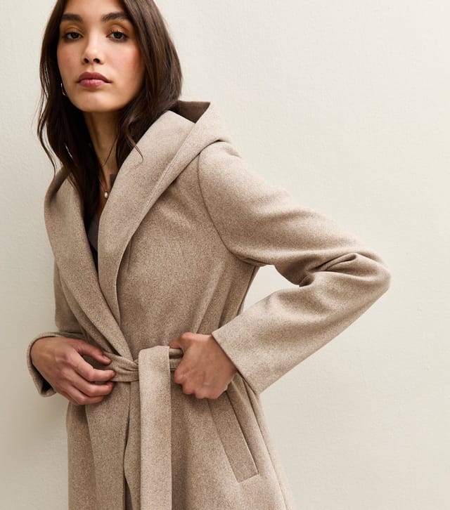 New Look Women's Oatmeal Unlined Hooded Wrap Coat New Look - 2