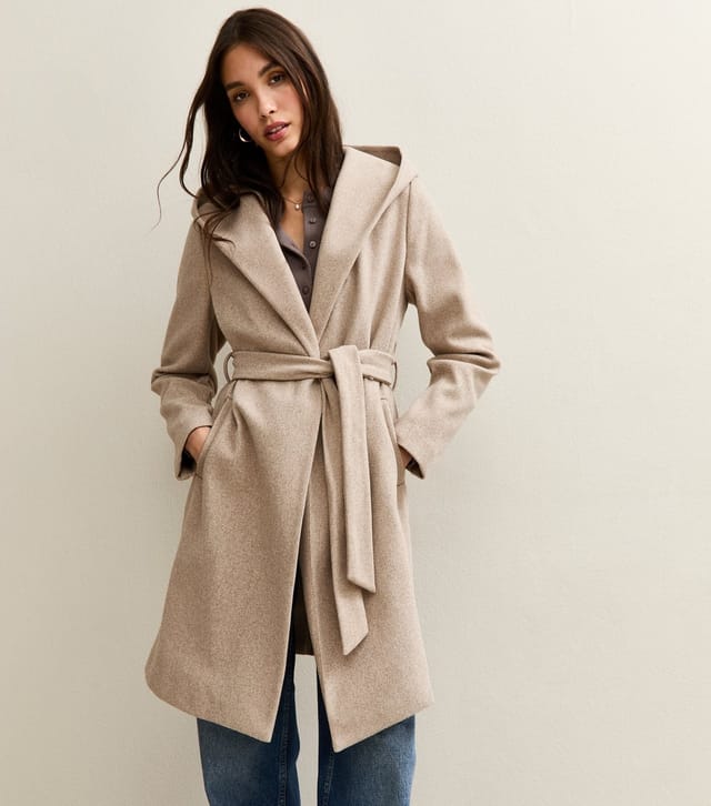 New Look Women's Oatmeal Unlined Hooded Wrap Coat New Look - 3