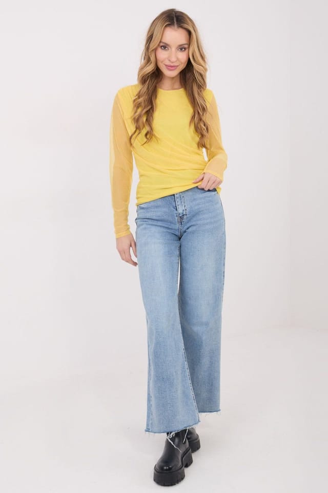 Love Lace Love Lace Women's Elegant Mesh Fitted Blouse with Pleats Style 223344 in Yellow - 2