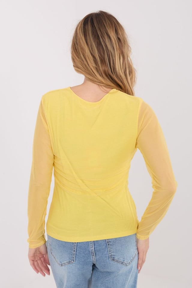 Love Lace Love Lace Women's Elegant Mesh Fitted Blouse with Pleats Style 223344 in Yellow - 3