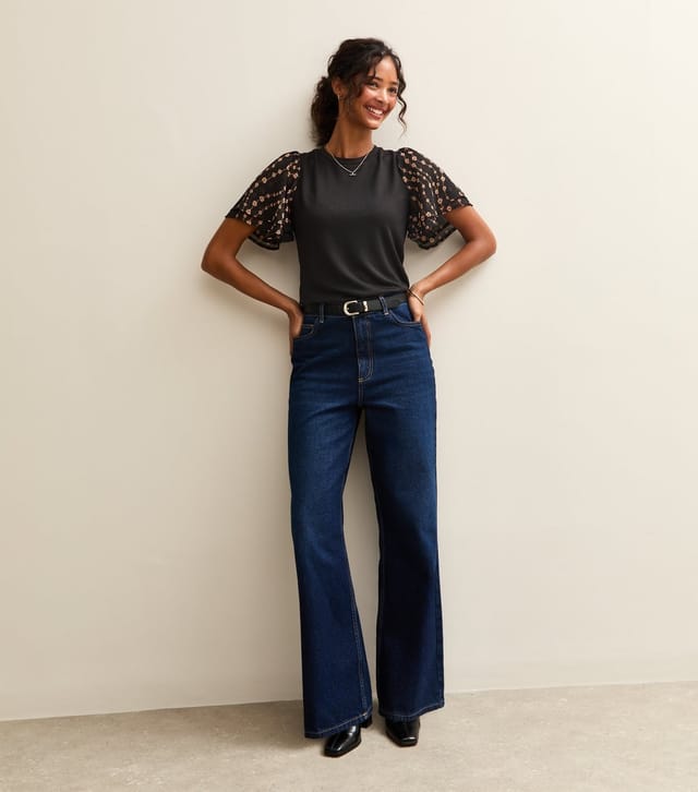 New Look Women's Black Soft Touch Floral Print Flutter Sleeve Top New Look - 3