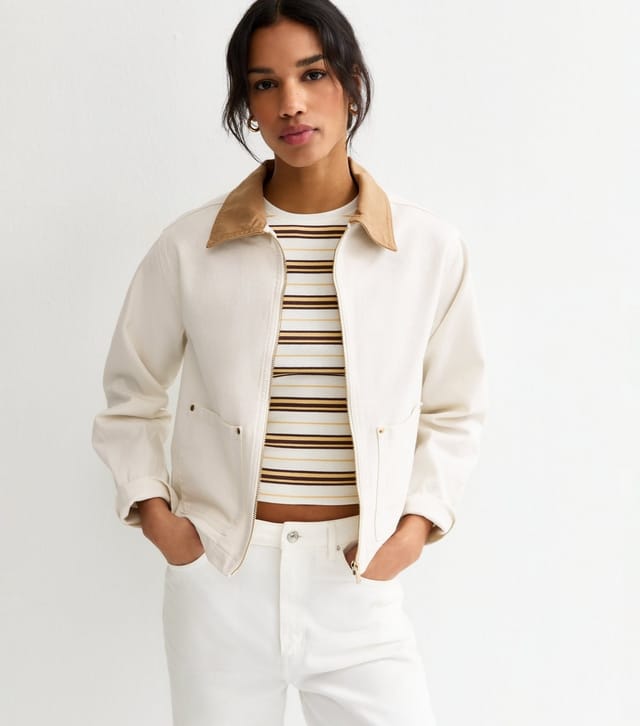 New Look Women's Off White Contrast Collar Barn Jacket New Look - 2
