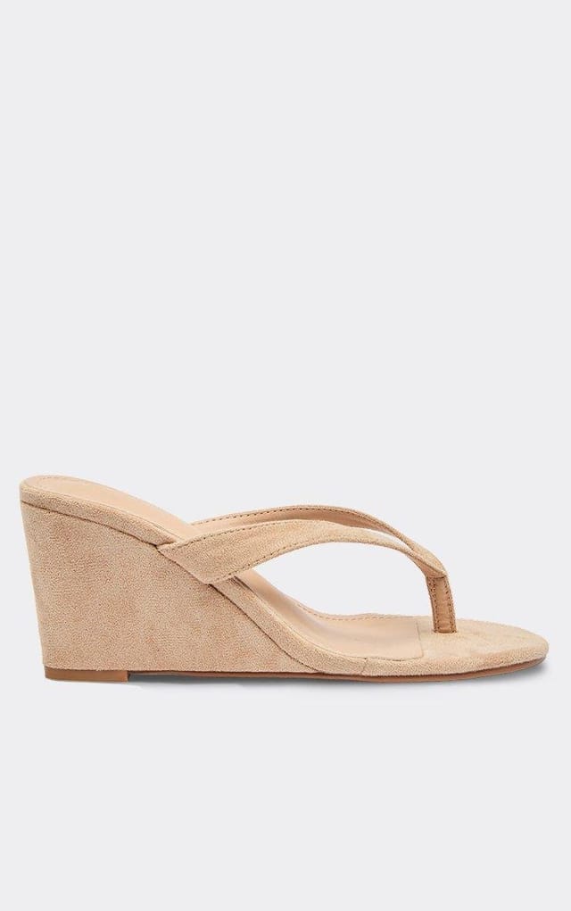 EGO Alba Thong Strap Detail Wedge Heel In Beige Faux Suede, Women's Size UK 3 - 2