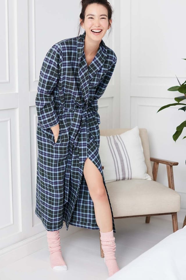 British Boxers British Boxers Women's 'Jura' Tartan Brushed Cotton Dressing Gown in Bottle Green - 3