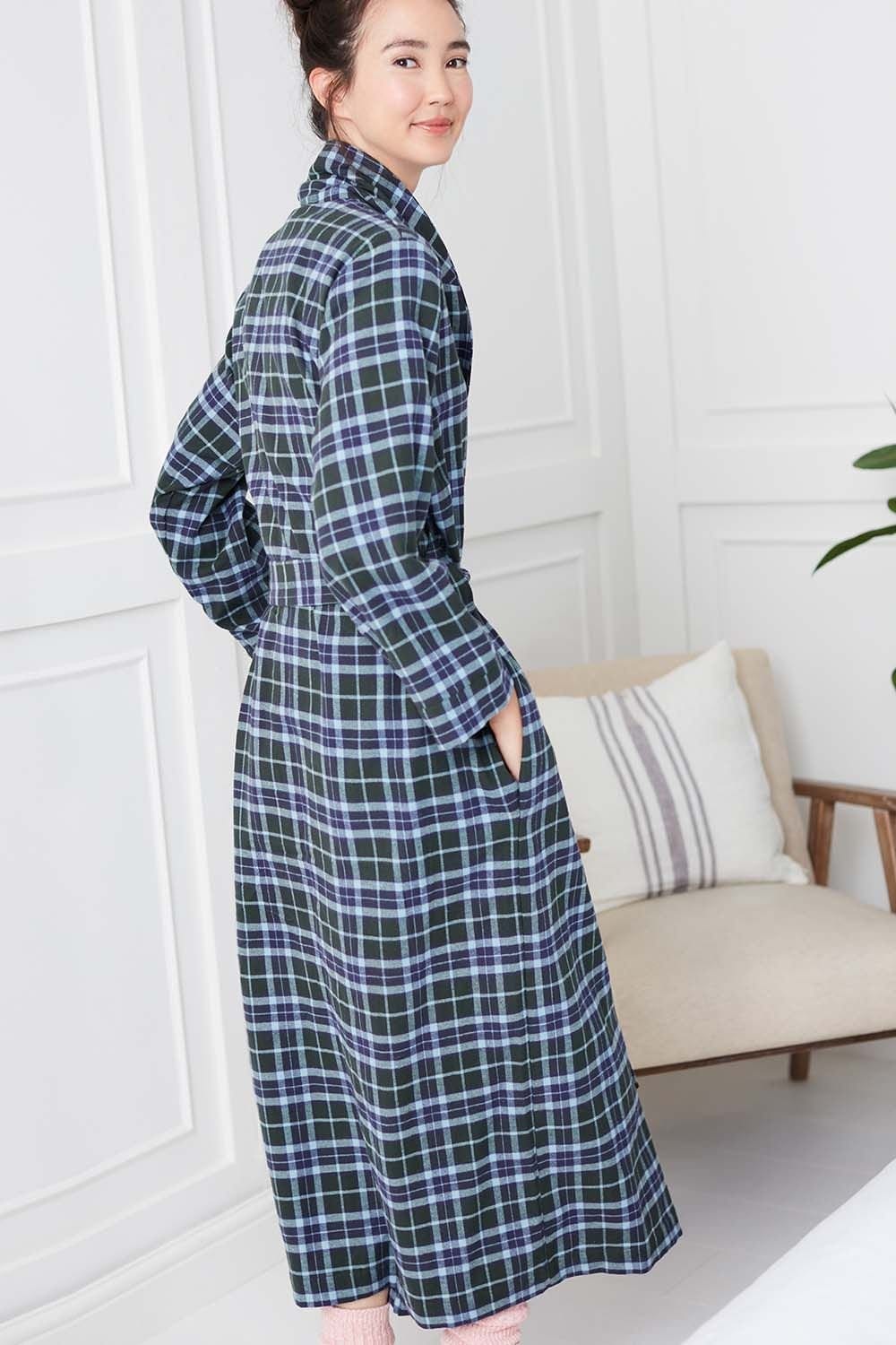 British Boxers British Boxers Women's 'Jura' Tartan Brushed Cotton Dressing Gown in Bottle Green - 4