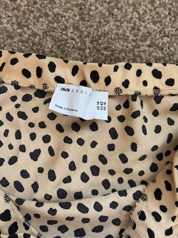 ASOS Beige & Black Polka Dot Satin Midi Skirt