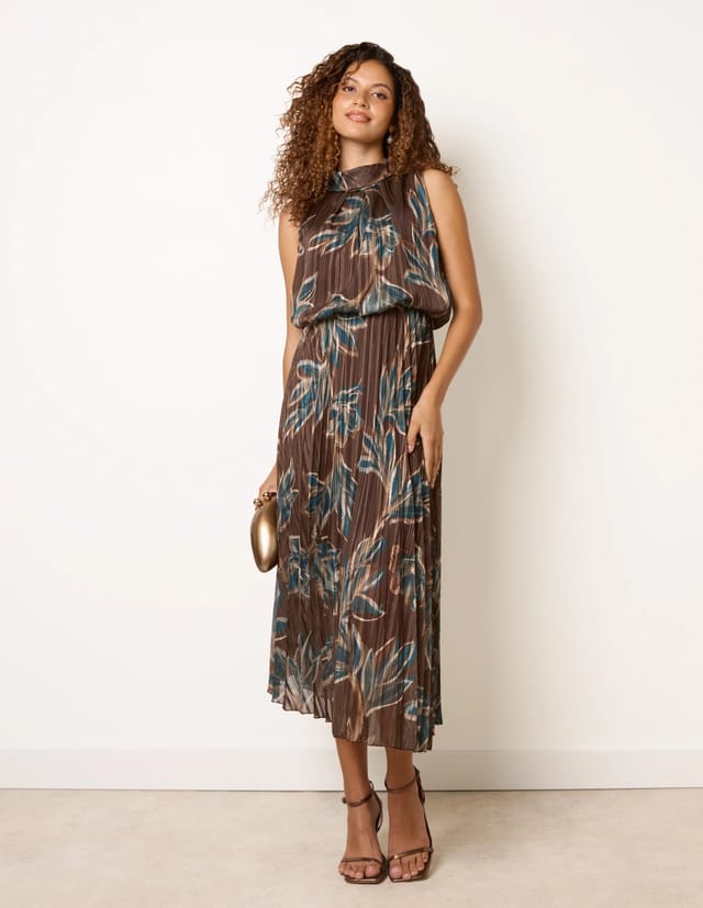 Blue Vanilla Sleeveless Cowl Neck Dress with Metallic - 3