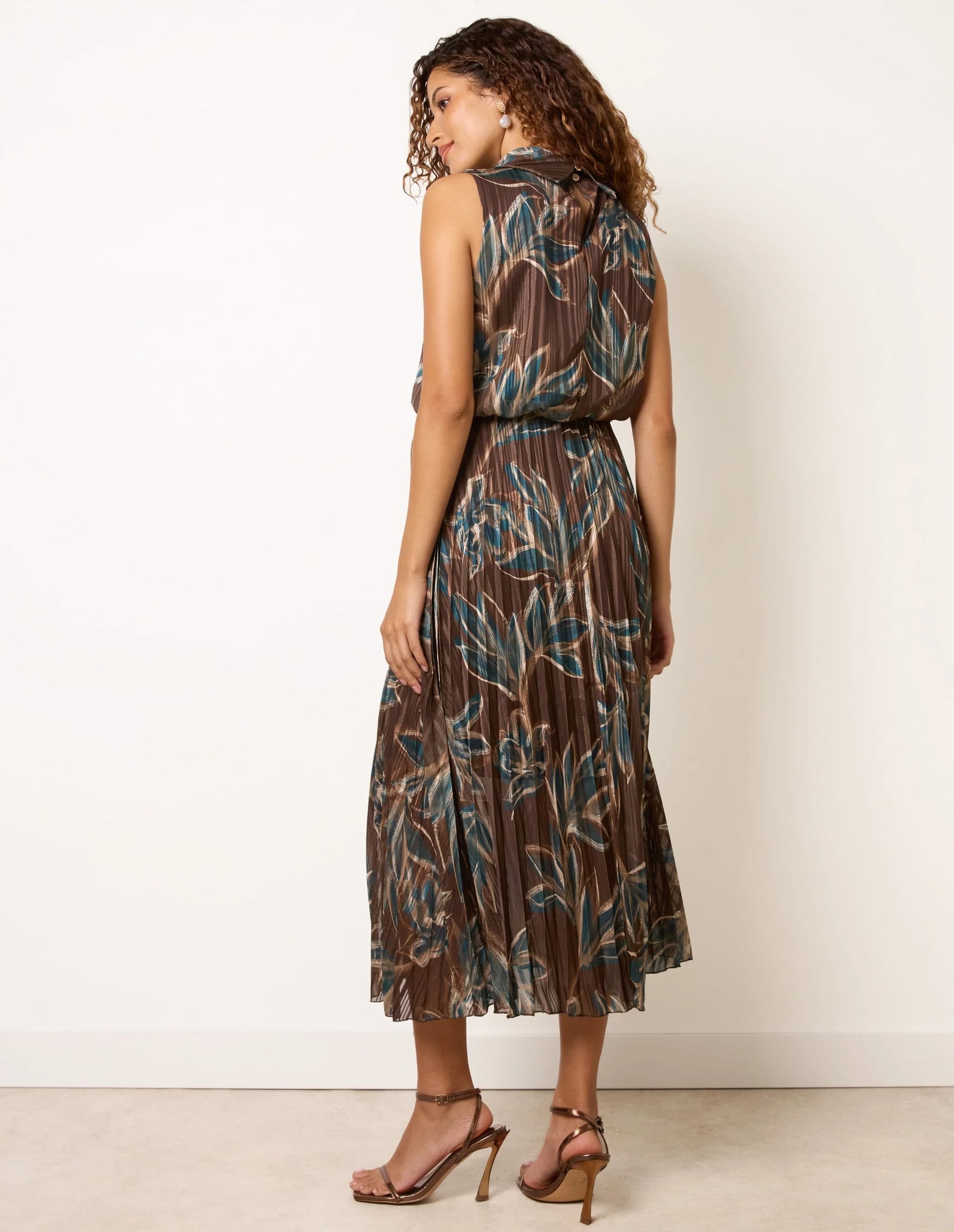 Blue Vanilla Sleeveless Cowl Neck Dress with Metallic - 4
