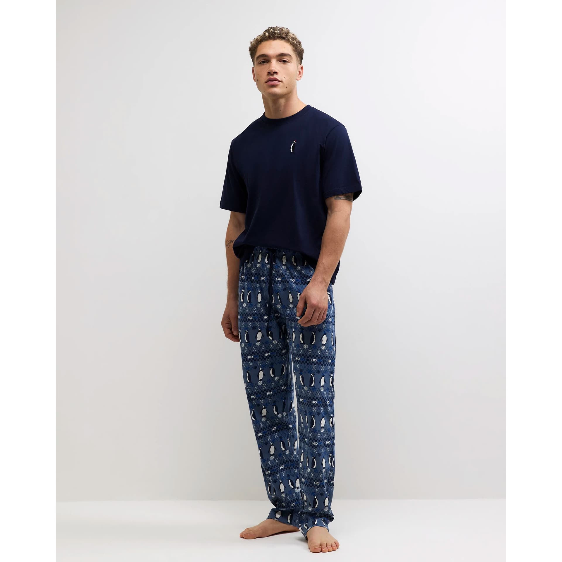 River Island Mens River Island Navy Regular Fit Fairisle Penguin Pyjamas Set