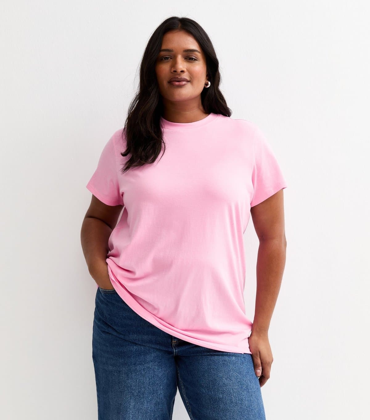 New Look Women's Plus Size Pink Crew Neck T-Shirt Curves New Look