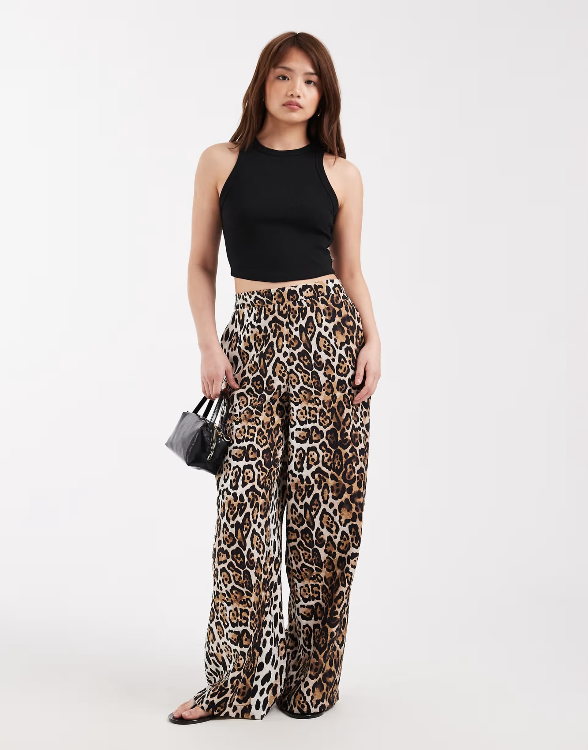 ASOS Vero Moda Petite high waist wide leg trouser in leopard print