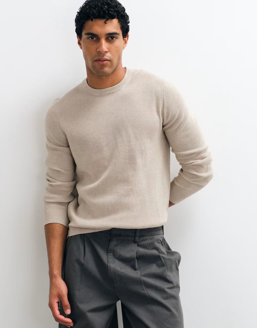 ASOS Mango round neck knitted jumper in beige - 1