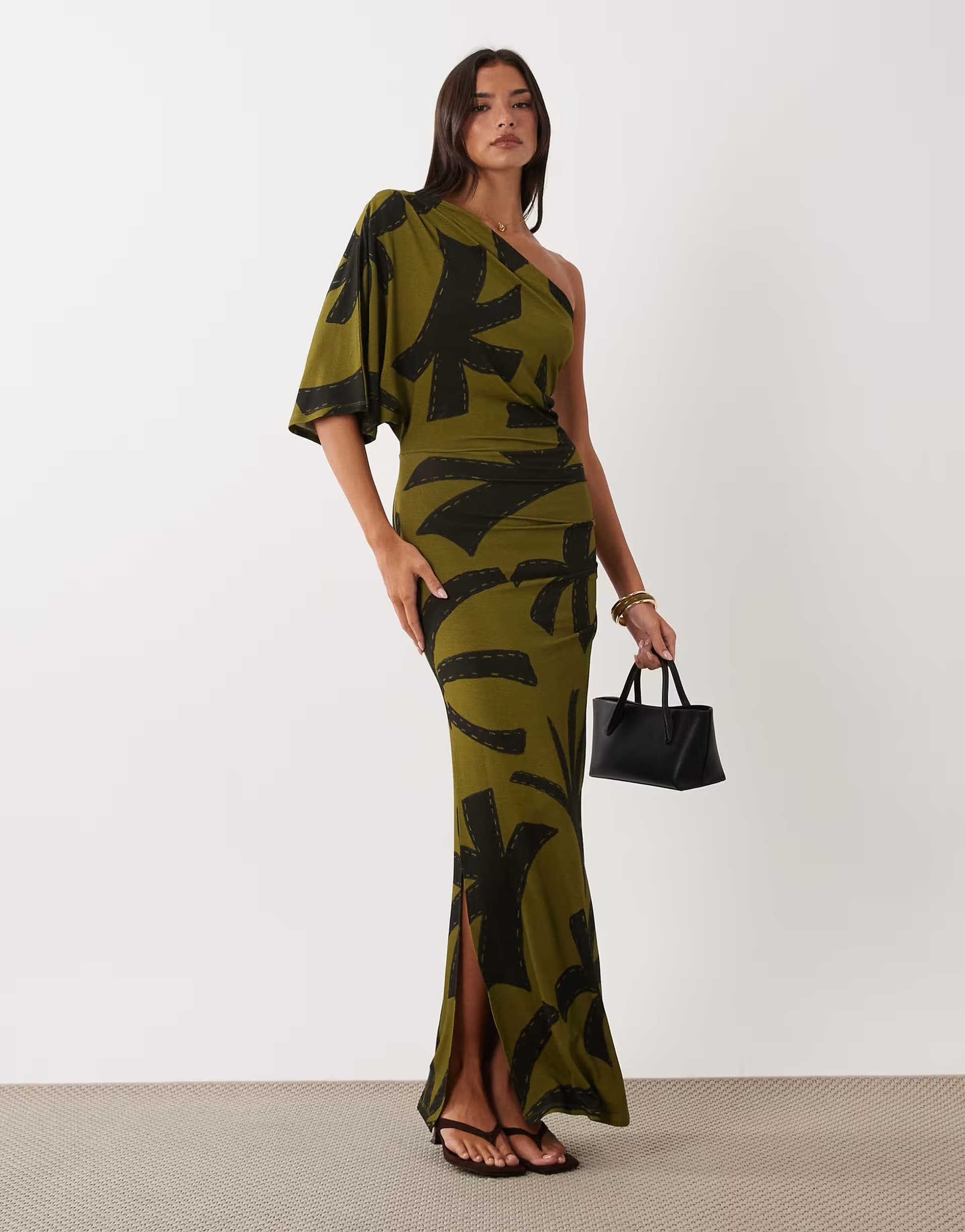 ASOS ASOS DESIGN leaf print midi dress in print