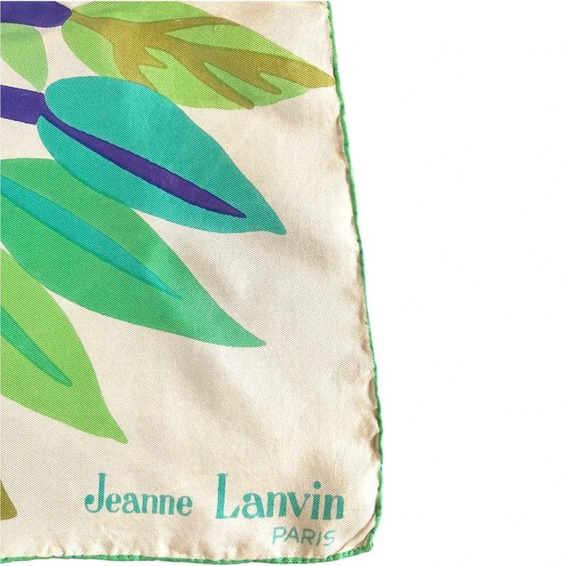 Jeanne Lanvin Jeanne Lanvin Vintage Greens & Cream Silk Floral Scarf 30" x 30" - 1