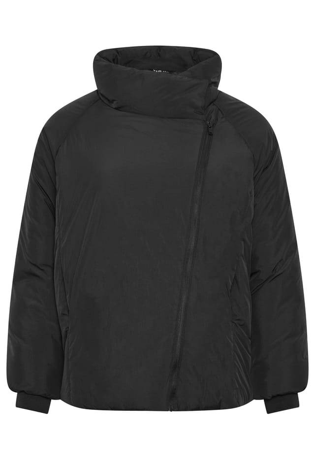 Yours Yours Women's Asymmetric Zip Padded Coat in Black - 2