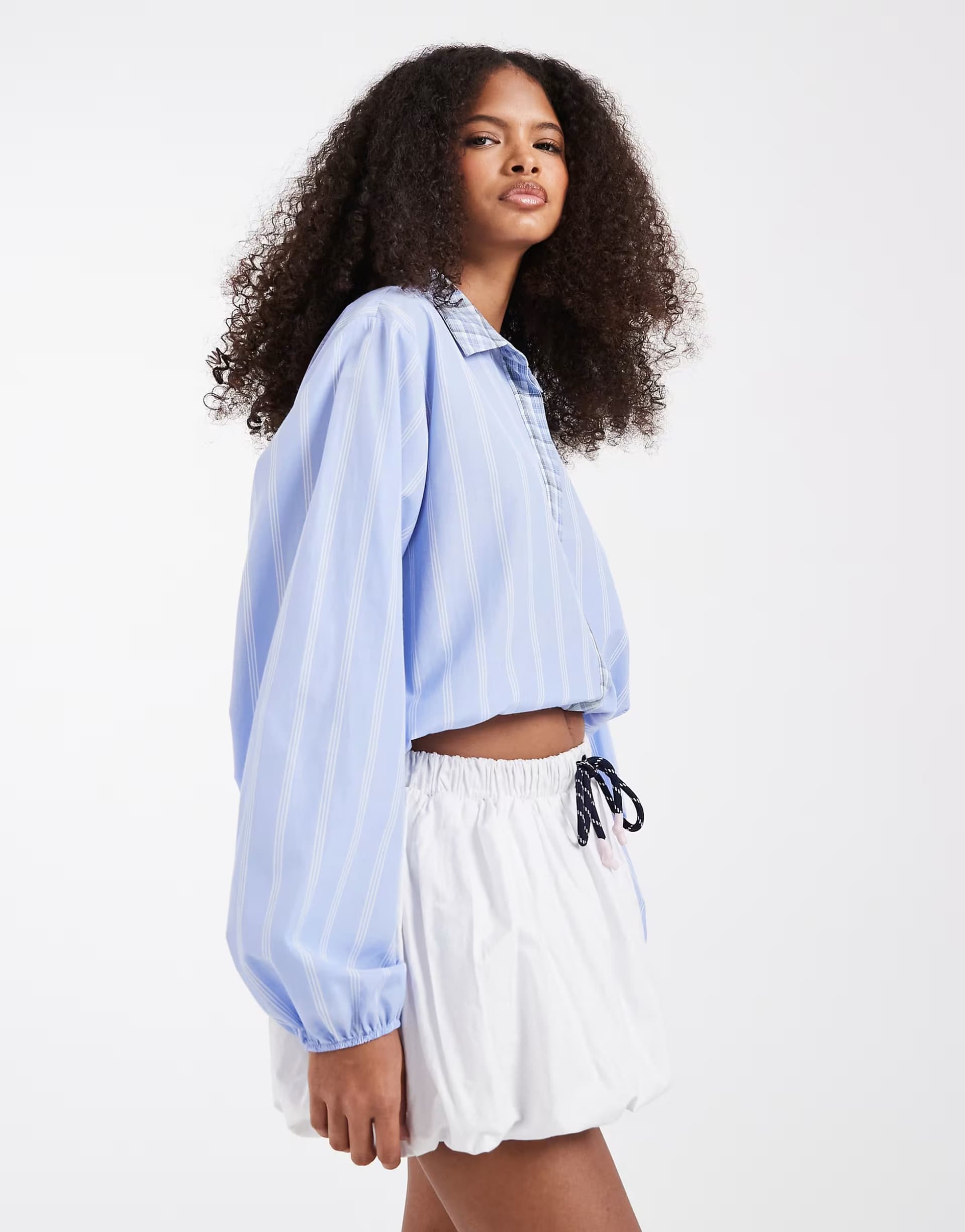 ASOS ASOS DESIGN ruched waist shirt in mix stripe co ord