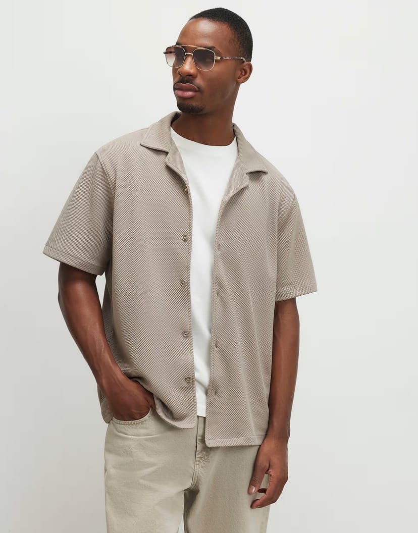 ASOS River Island Regular fit revere short sleeve shirt in stone - 1