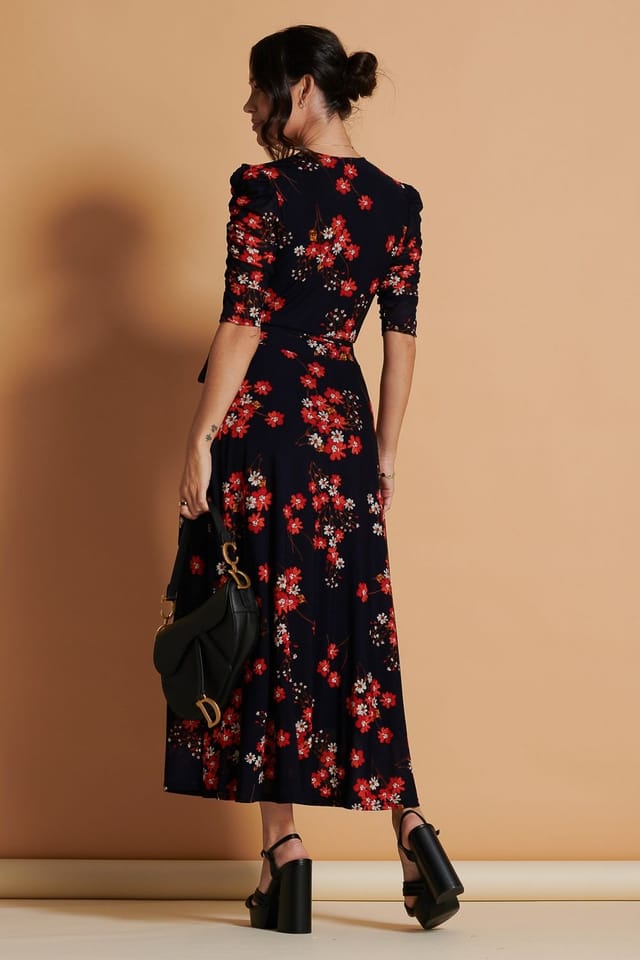 Jolie Moi Jolie Moi Women's Qaliyah Wrap Front Mesh Maxi Dress in Dark Navy - 2