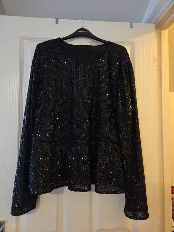ASOS Asos Black Sequin Peplum Size 18