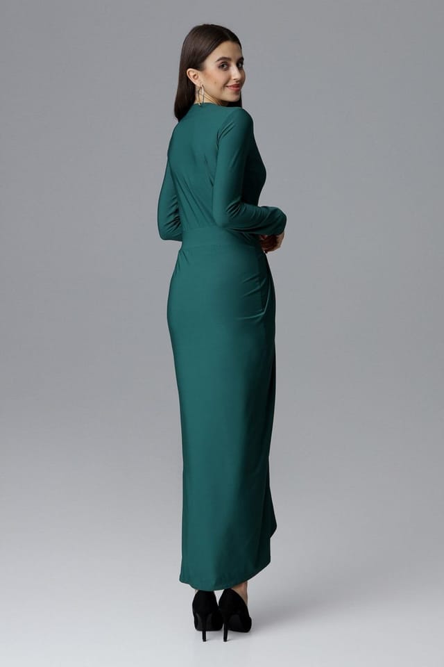 Love Lace Love Lace Women's Heart Neck Asymmetrical Long Sleeve Slit Dress in Green - 3