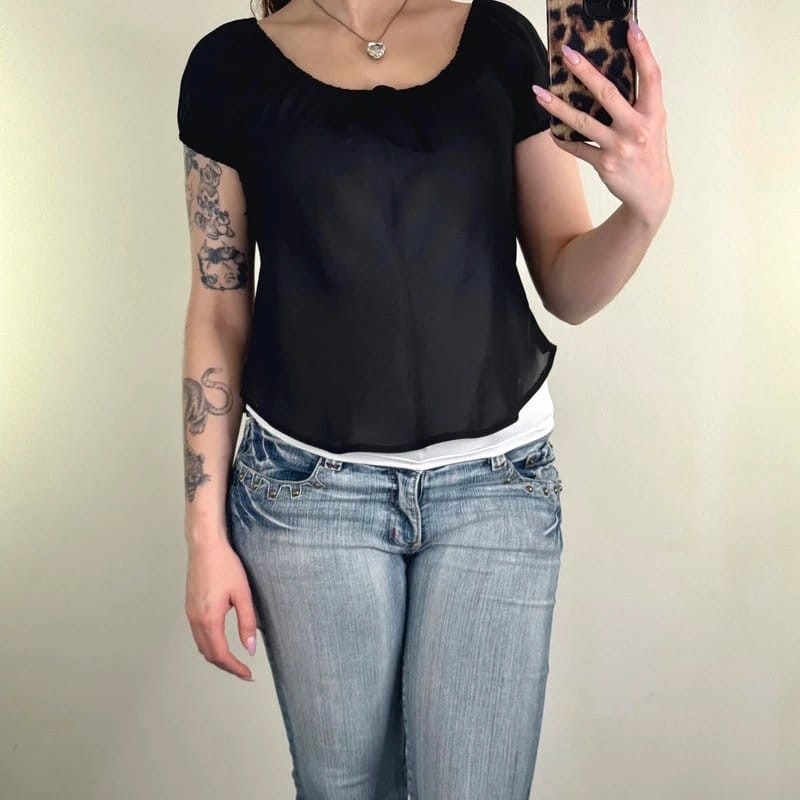 New Look Black Sheer Cap Sleeve Blouse