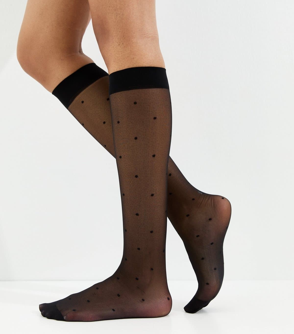 New Look Black Polka Dot Knee High Tights New Look