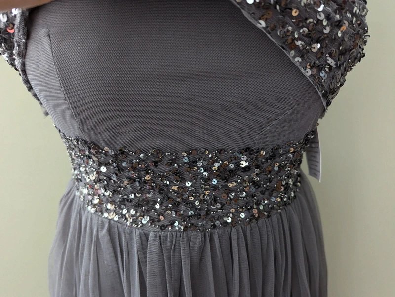 Maya Deluxe Maya Deluxe Dark Grey Sleeveless Sequin Tulle Embellished Maxi Dress UK Size 10 - 1