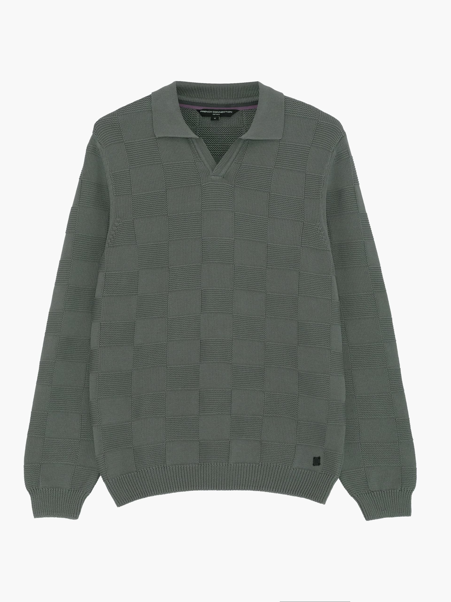 French Connection Green Box Stitch Trophy Polo Jumper Gargoyle Green