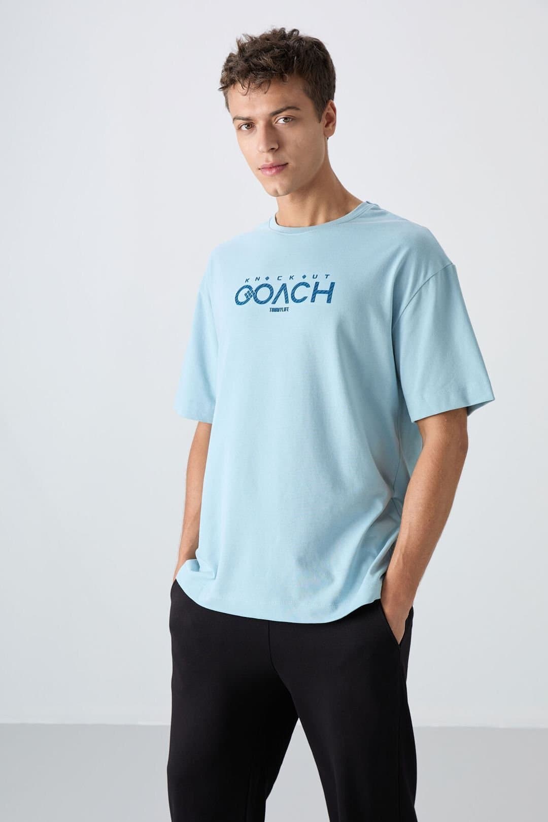 Tommy Life Tommy Life Men's Oversized Logo Patch Crew Neck T-Shirt in Baby Blue