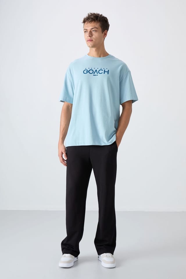 Tommy Life Tommy Life Men's Oversized Logo Patch Crew Neck T-Shirt in Baby Blue - 2