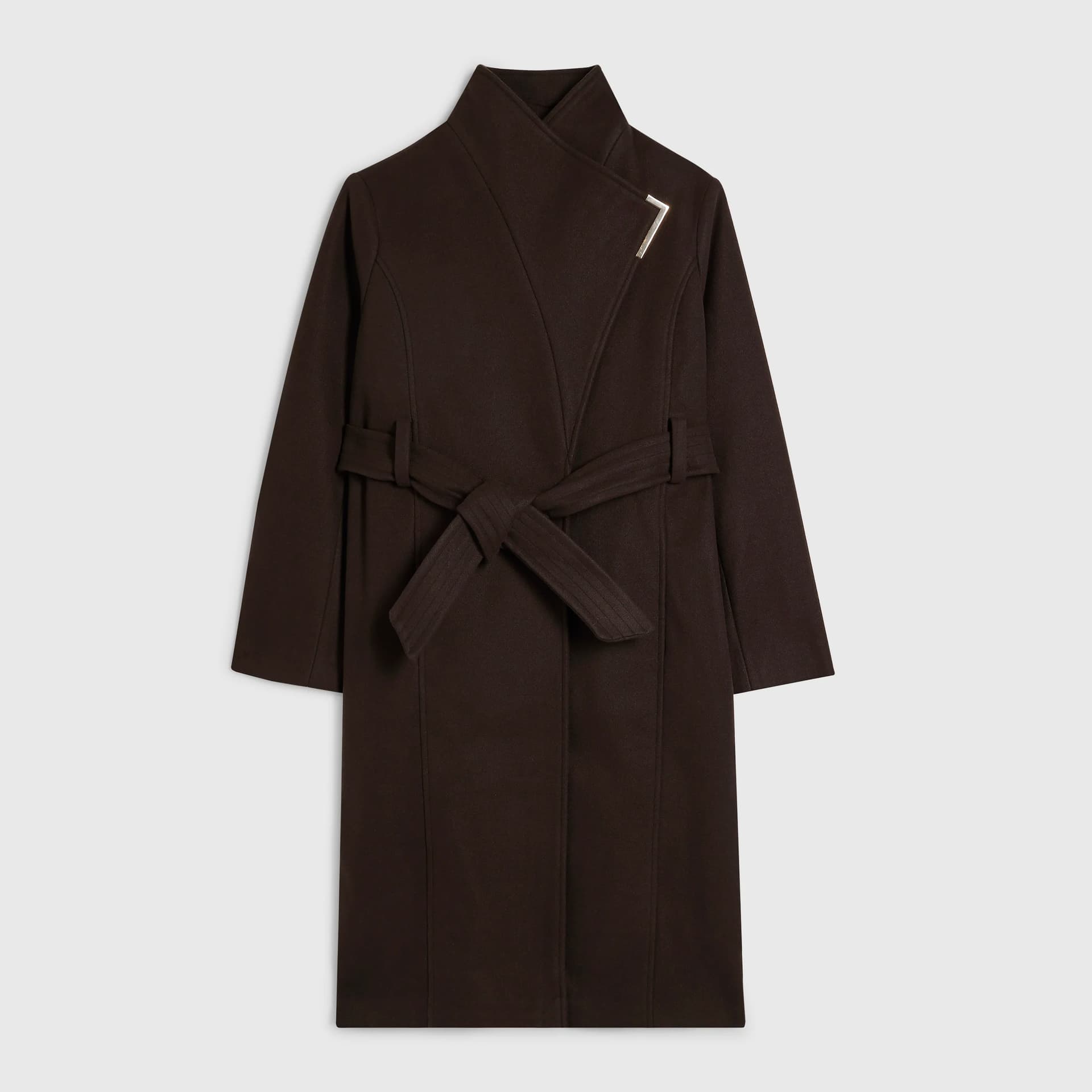 River Island River Island Womens Petite Brown Belted Longline Robe Coat
