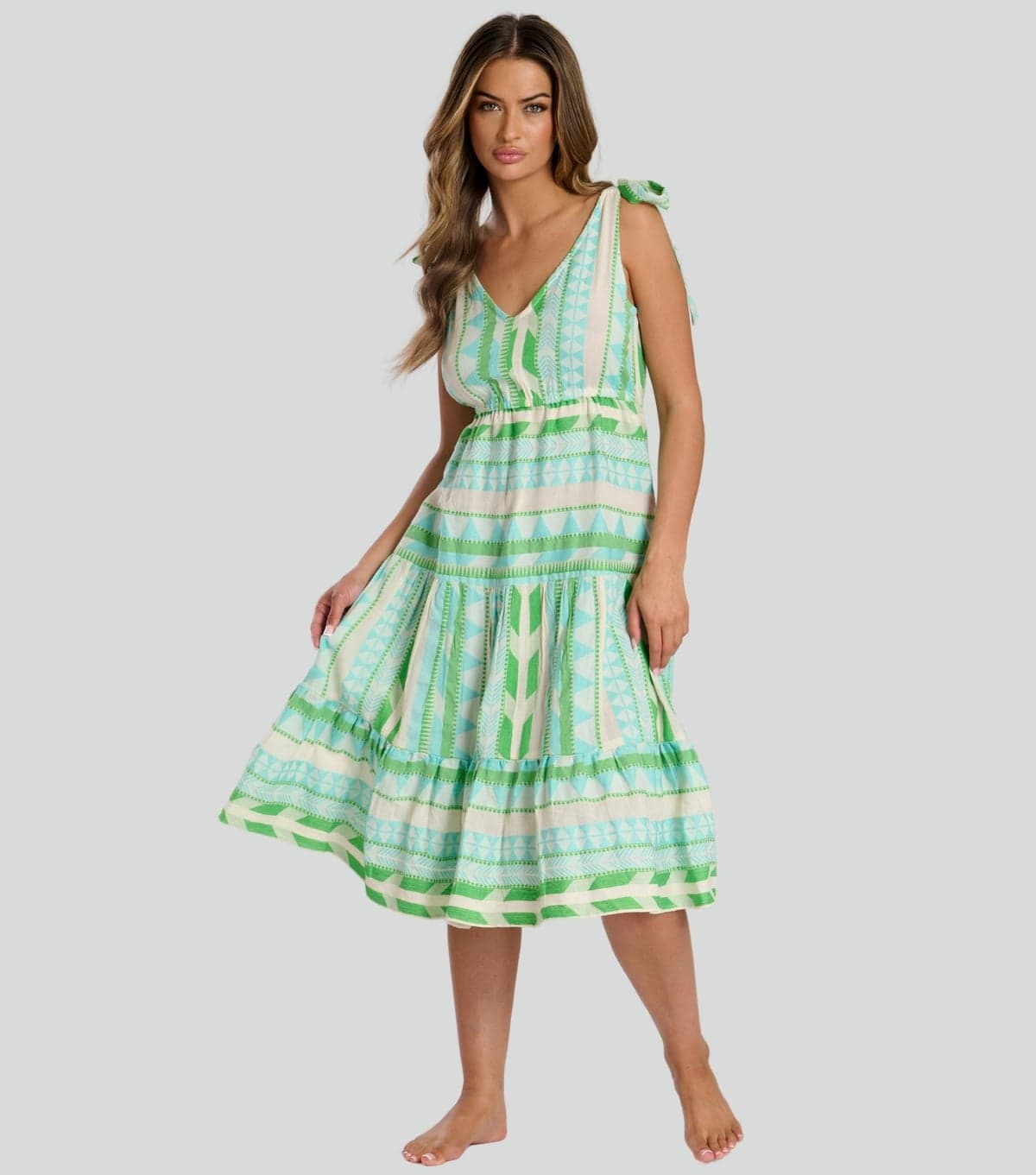 South Beach Women's Green Jacquard Tie Shoulder Midi Dress South Beach New Look