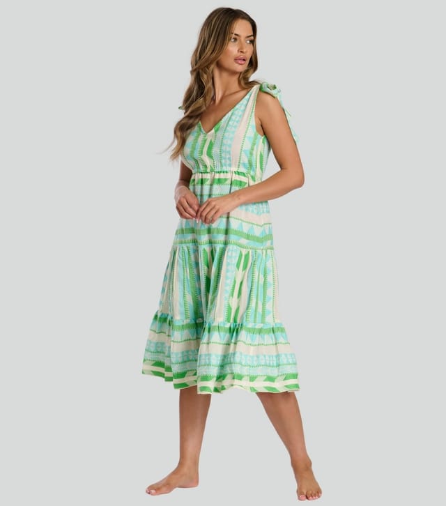 South Beach Women's Green Jacquard Tie Shoulder Midi Dress South Beach New Look - 2