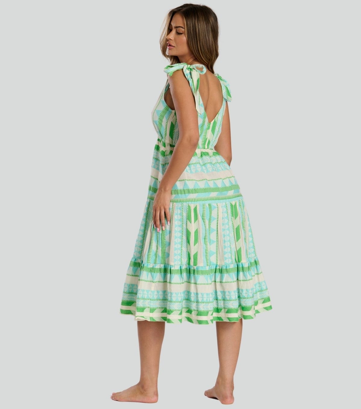 South Beach Women's Green Jacquard Tie Shoulder Midi Dress South Beach New Look - 4
