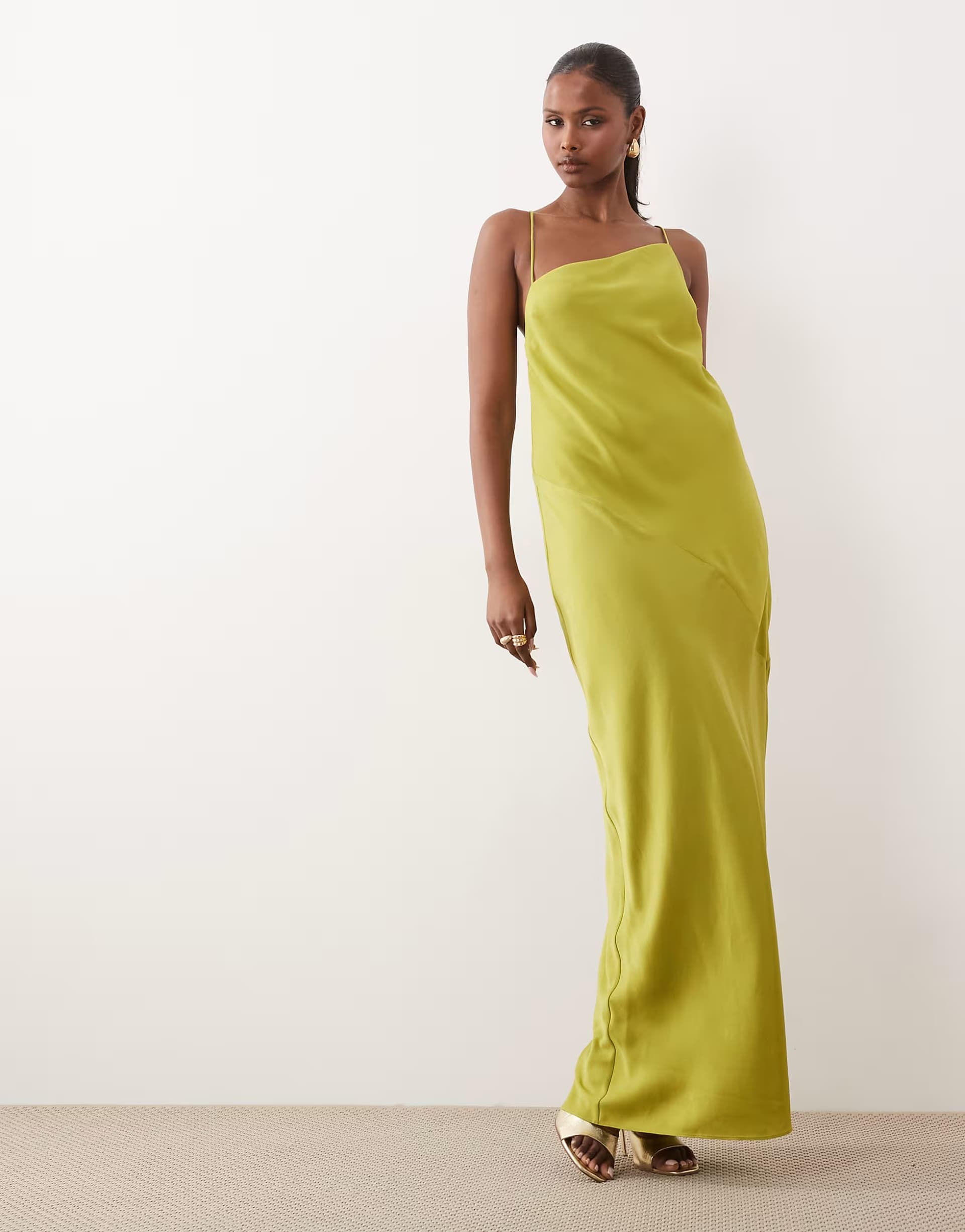 ASOS ASOS DESIGN hybrid satin panel cami maxi dress in chartreuse