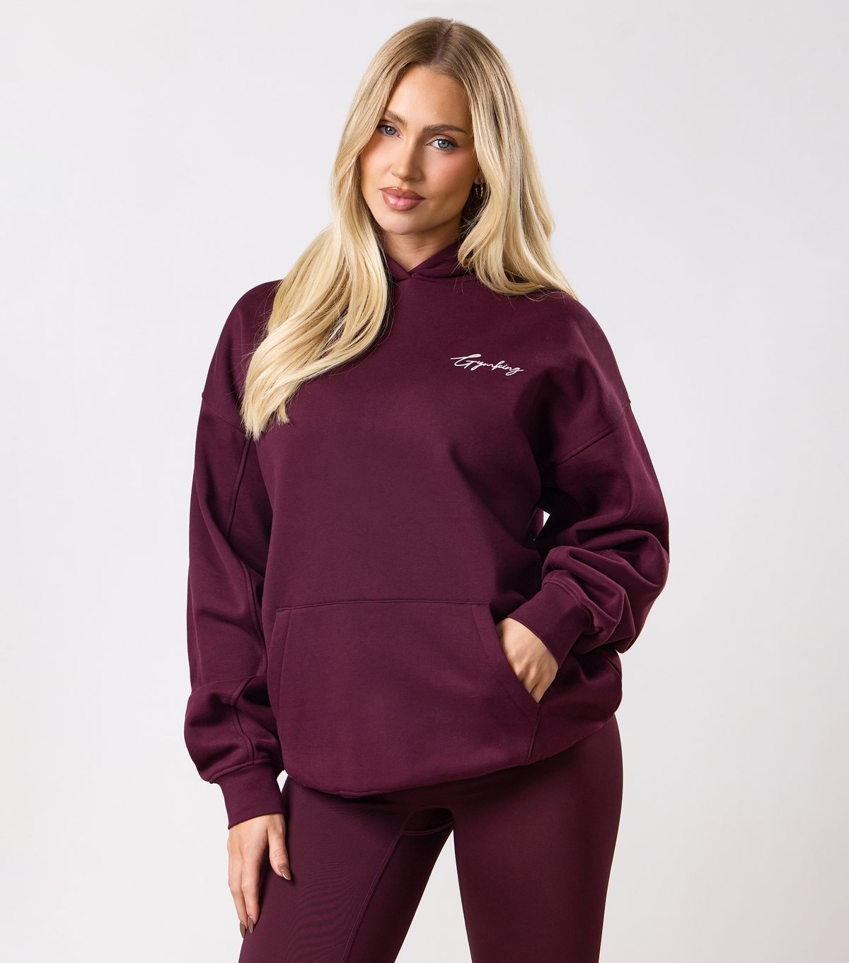 Gym King Women's Burgundy Script Mindset Hoodie Gym King New Look - 2