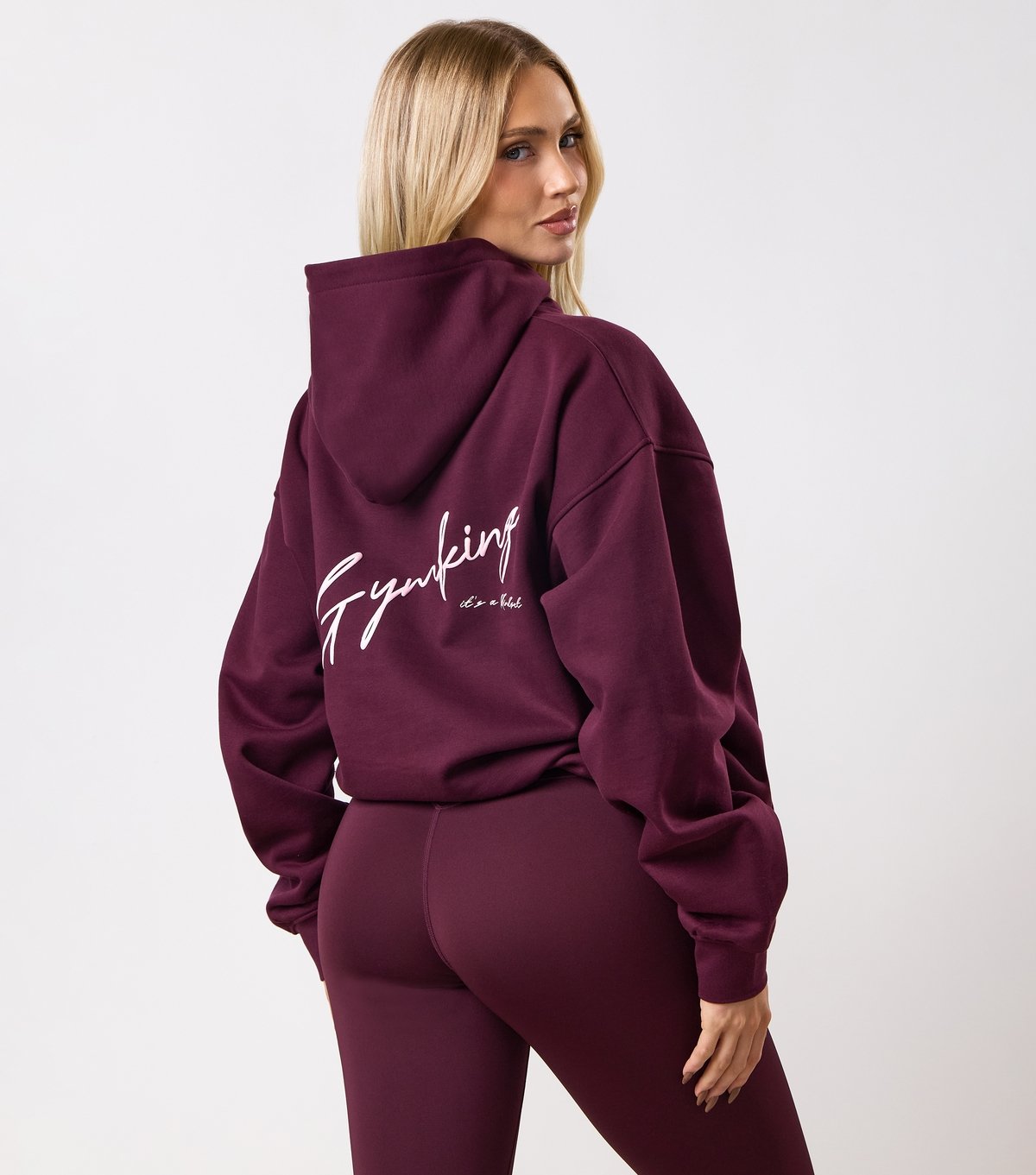 Gym King Women's Burgundy Script Mindset Hoodie Gym King New Look - 4