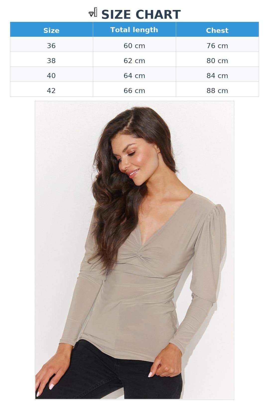 Love Lace Love Lace Women's Fitted V Neck Blouse with Buff Sleeves in Beige - 4