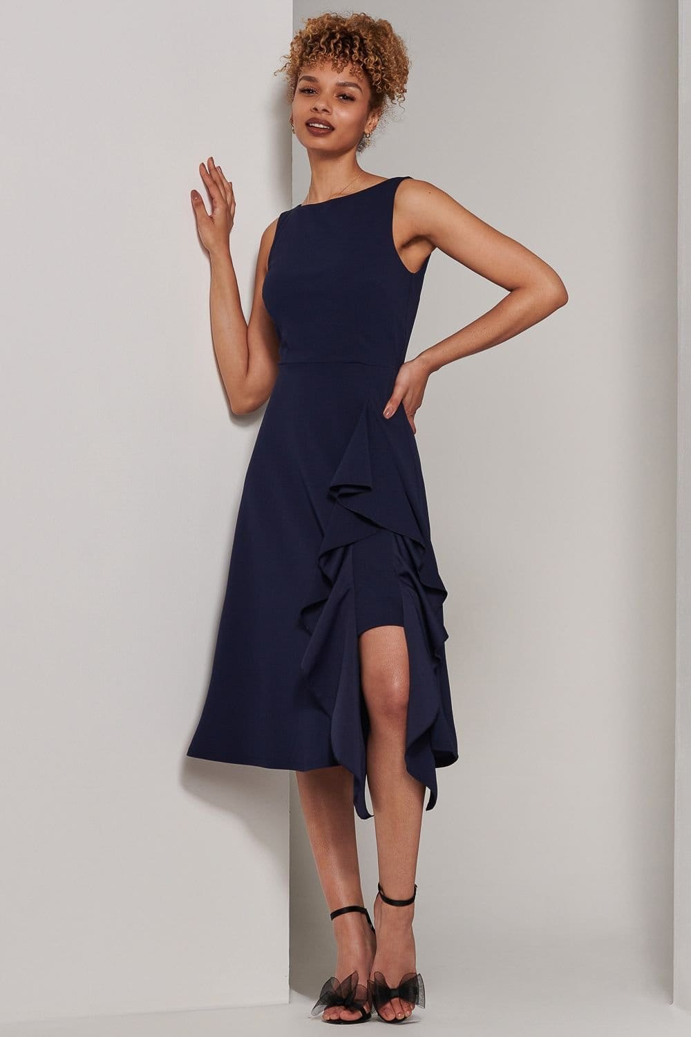 Jolie Moi Jolie Moi Women's Haylen Frill Detail Midi Dress in Navy - 4
