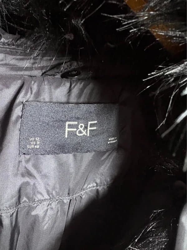 F&F Black Long Coat With Faux Fur