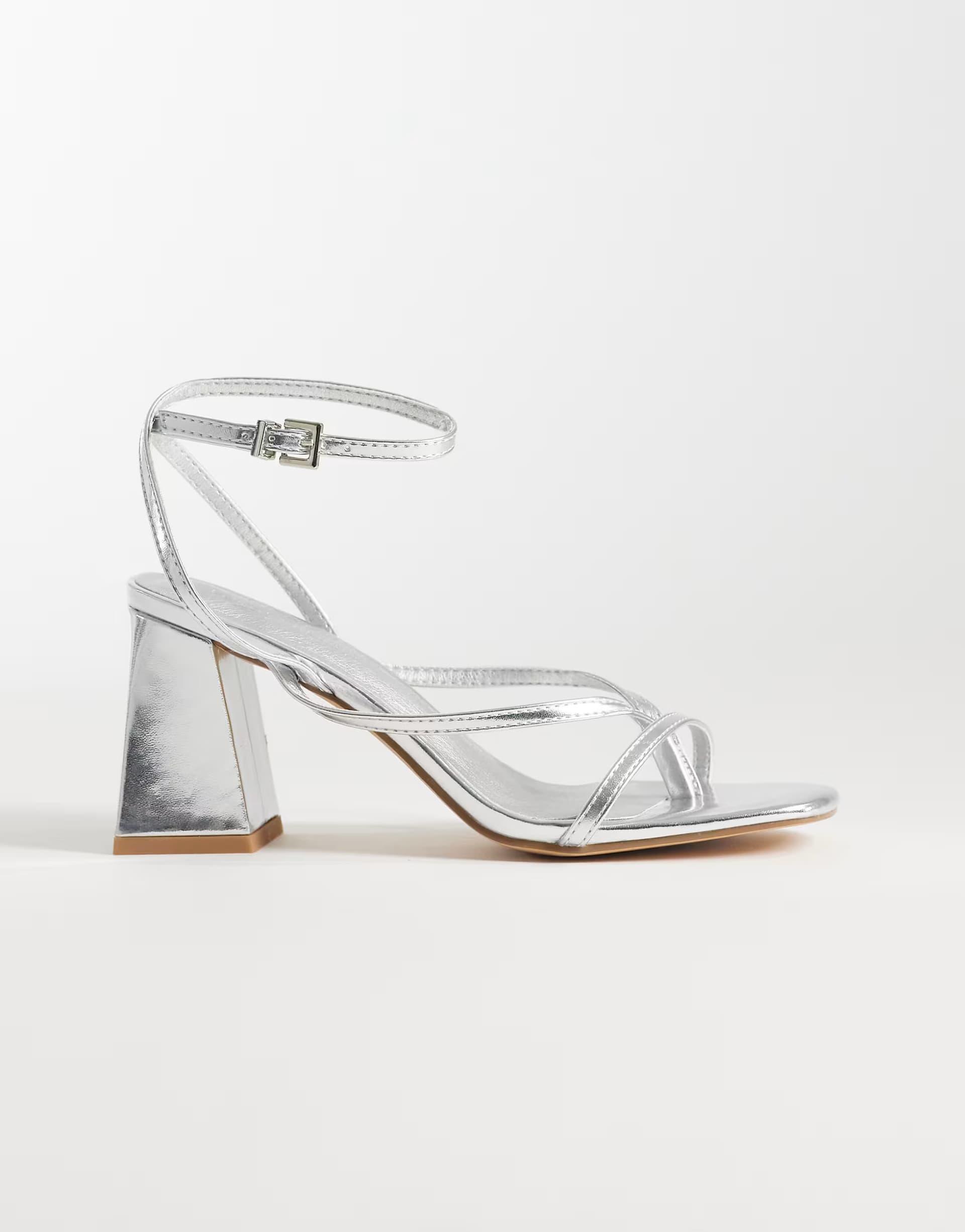 ASOS ASOS Silver PU Strappy Mid Block Heeled Sandals
