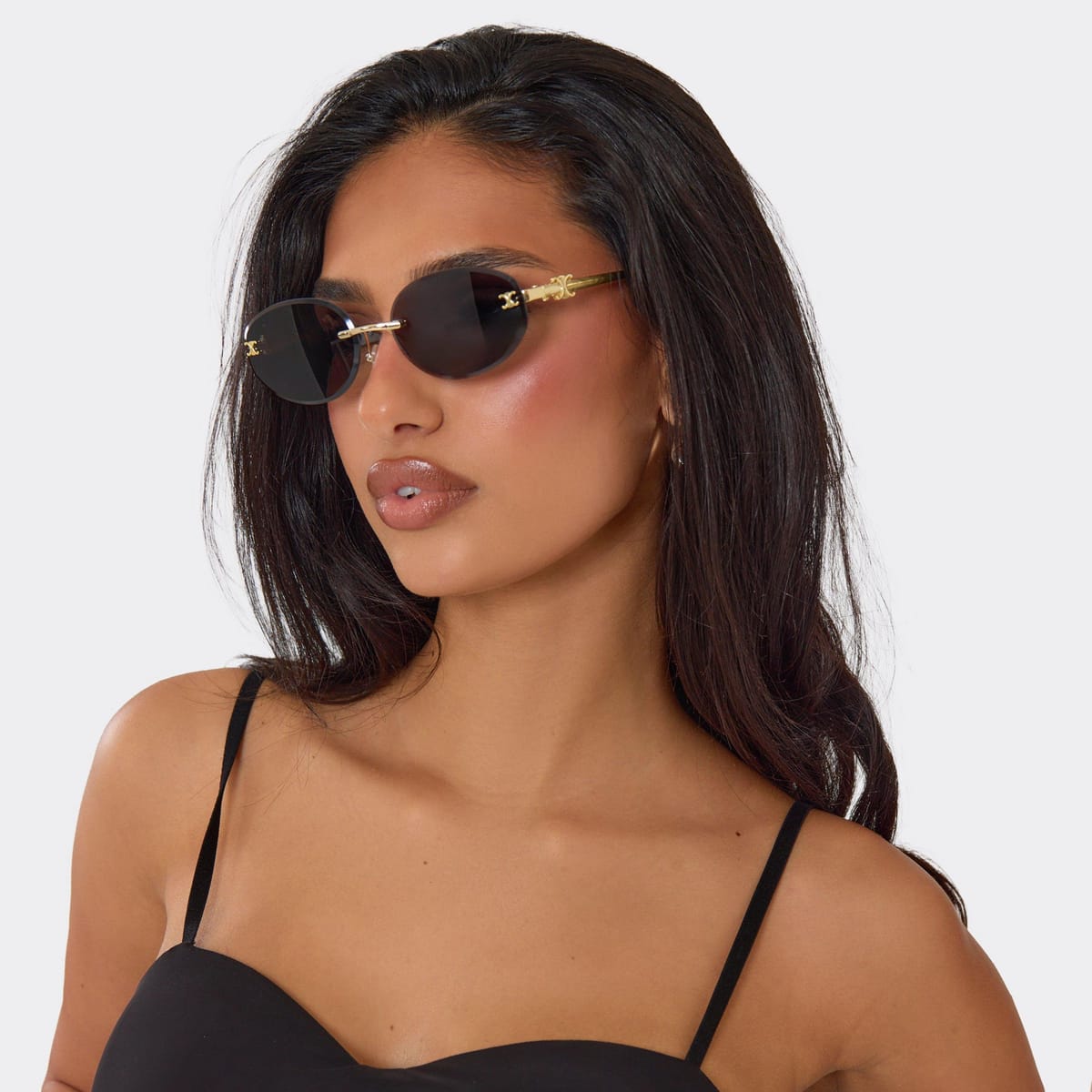 EGO Gold Frame Logo Detail Oval Shaped Tinted Lense Sunglasses In Brown, Women's Size UK 0 - 1