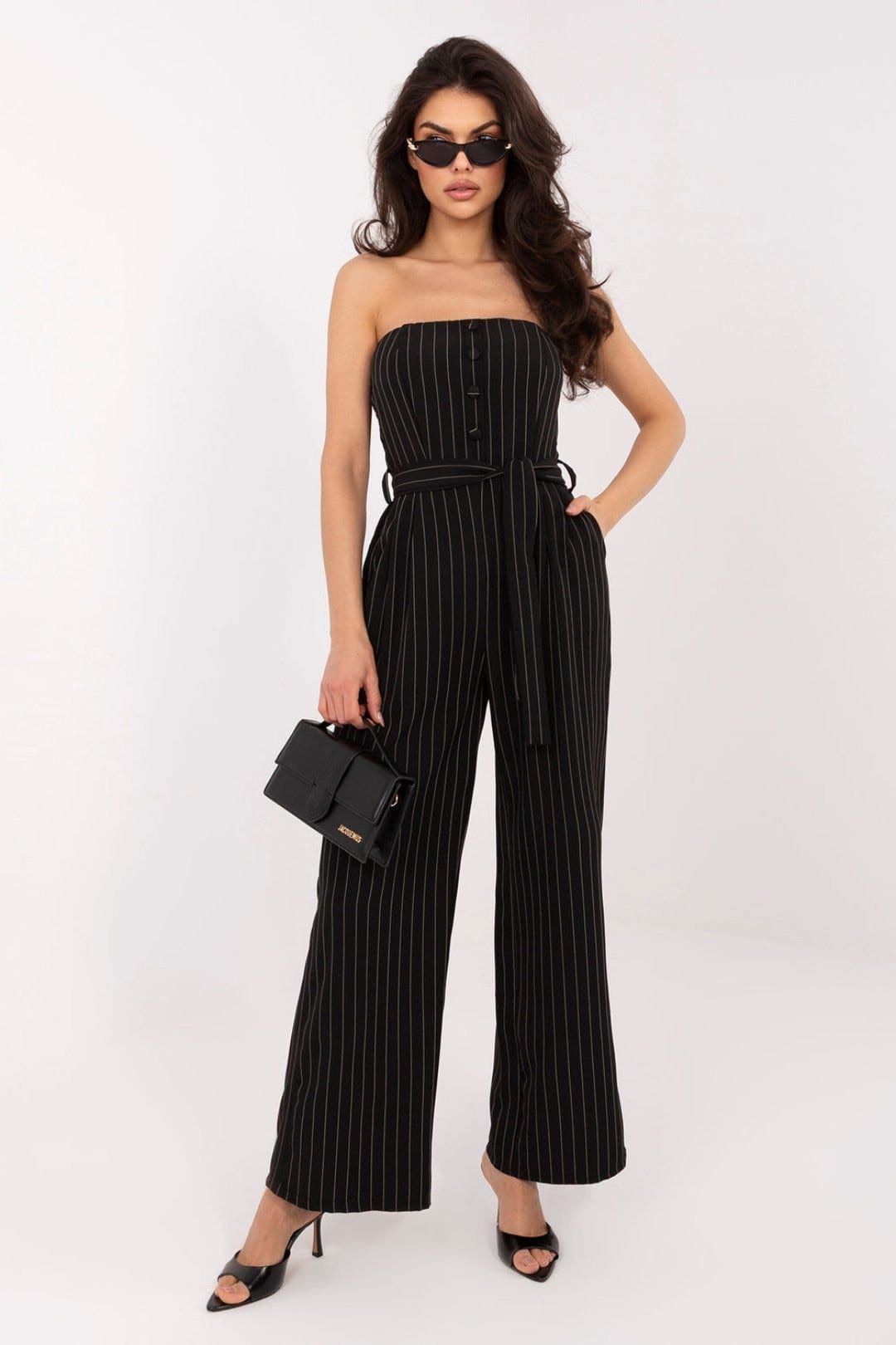 Love Lace Black Striped Sleeveless Wide Leg Jumpsuit