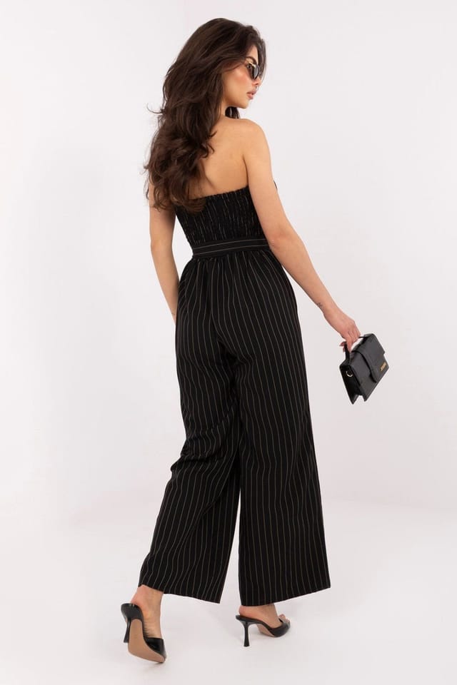 Love Lace Love Lace Women's Striped Sleeveless Wide Leg Jumpsuit with Belt in Black - 3