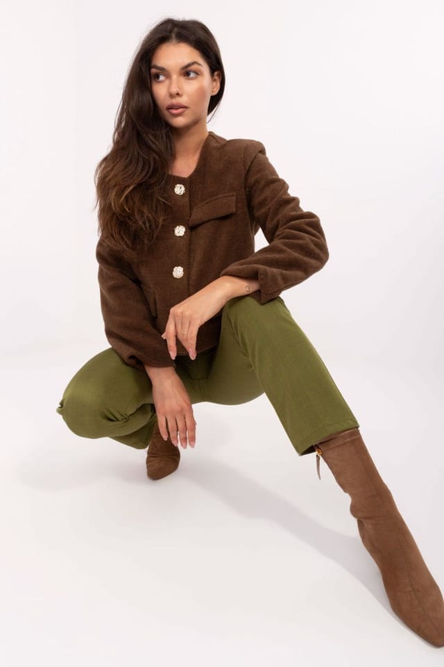 Love Lace Love Lace Women's Elegant Short Cut Button Jacket for Work in Brown - 2