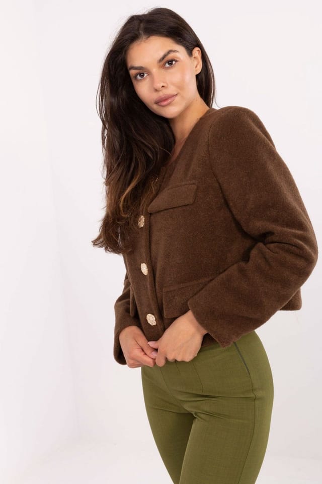 Love Lace Love Lace Women's Elegant Short Cut Button Jacket for Work in Brown - 3