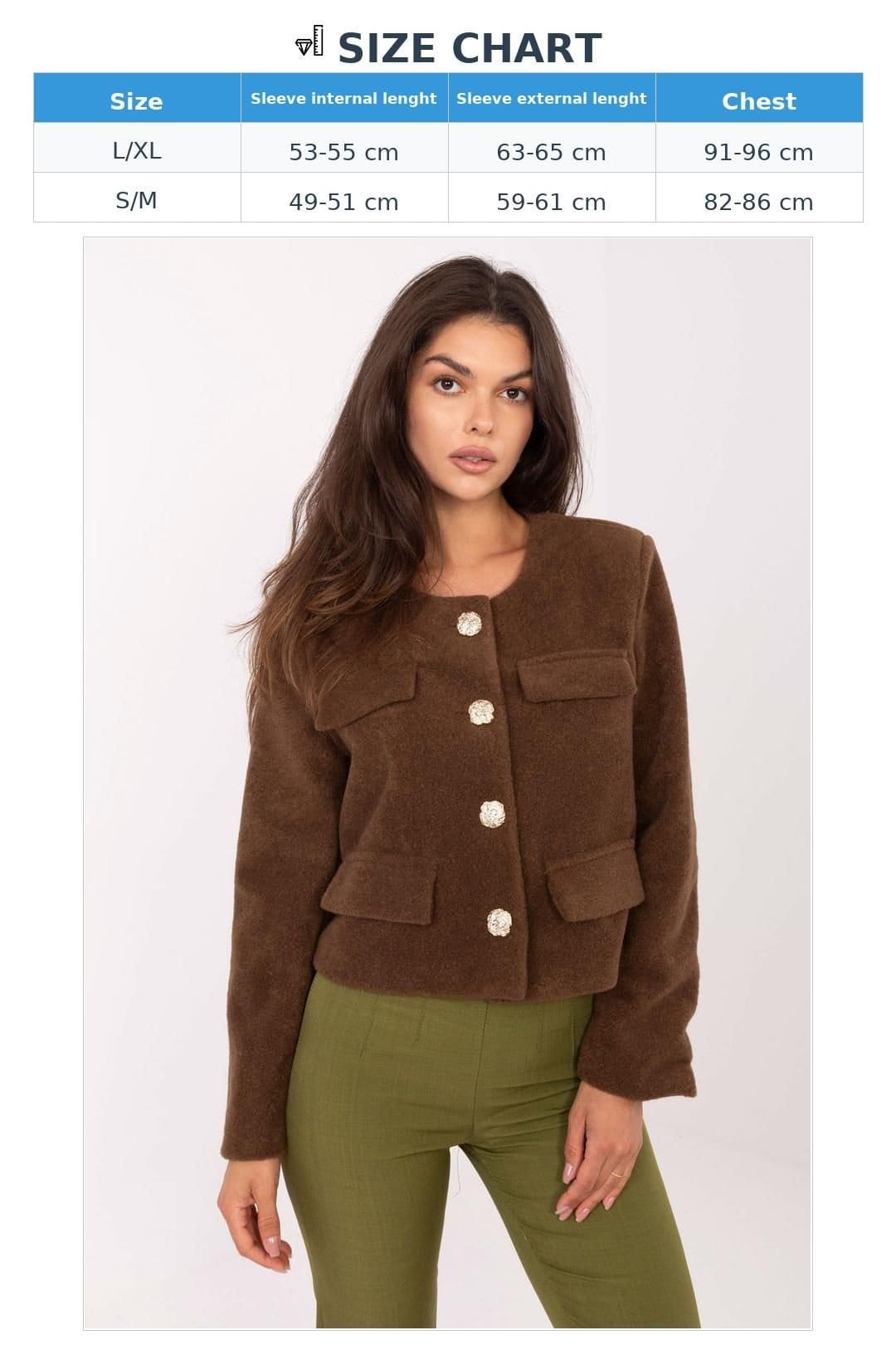 Love Lace Love Lace Women's Elegant Short Cut Button Jacket for Work in Brown - 4