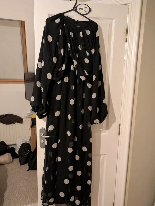 ASOS Design ASOS design black and white polka dot chiffon occasion maxi dress with draped top