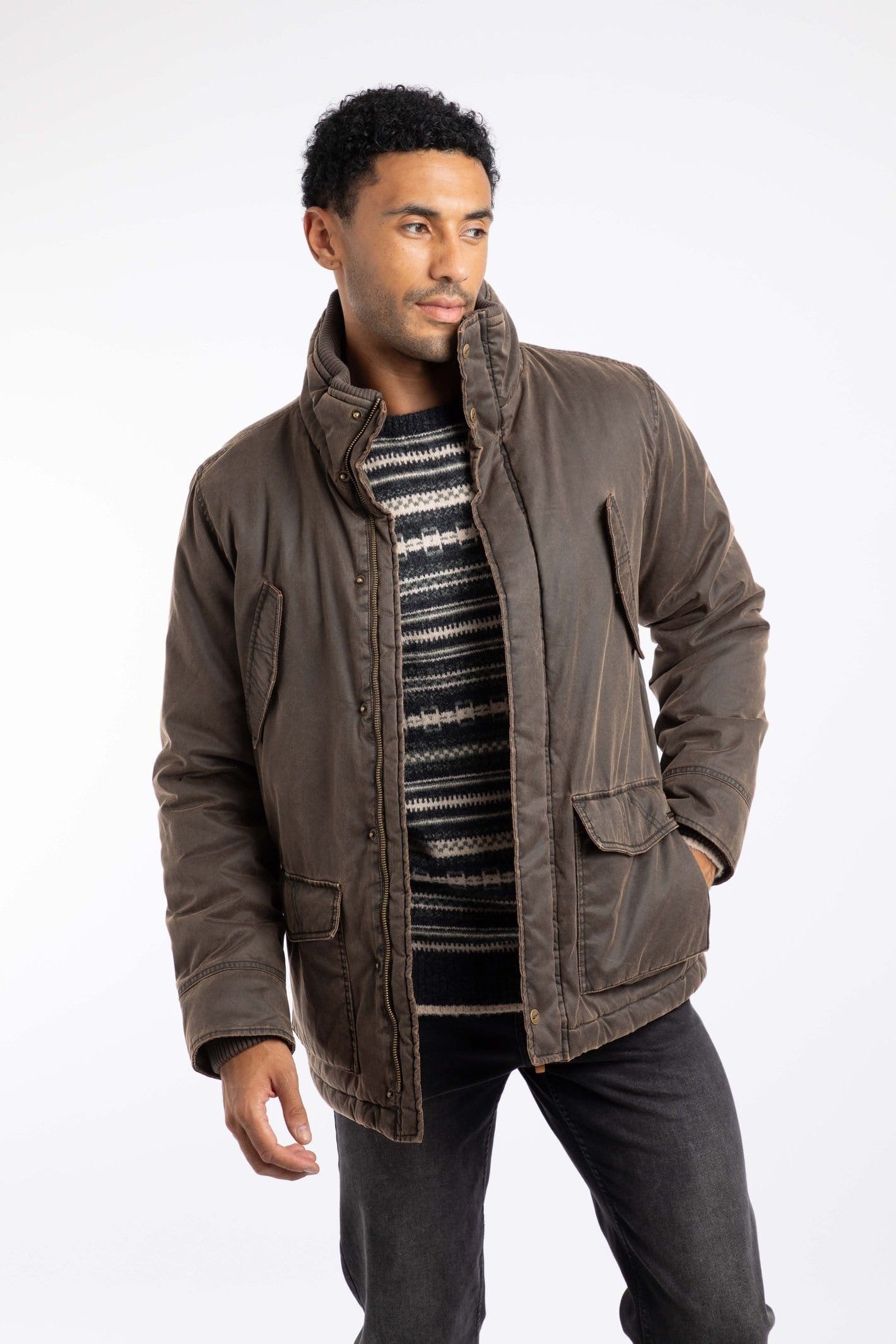 Weird Fish Weird Fish Men's Thunderchief Wadded Field Jacket in Dark Brown - 4